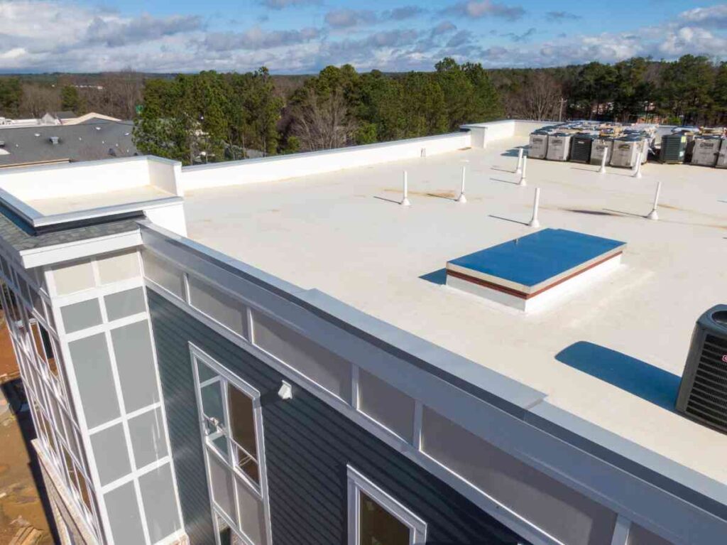 Image shows completed commercial roofing project